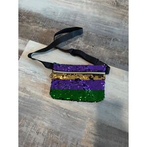Mardi Gras Sequin Crossbody Bag Purple Green Gold Festival Sling Pouch